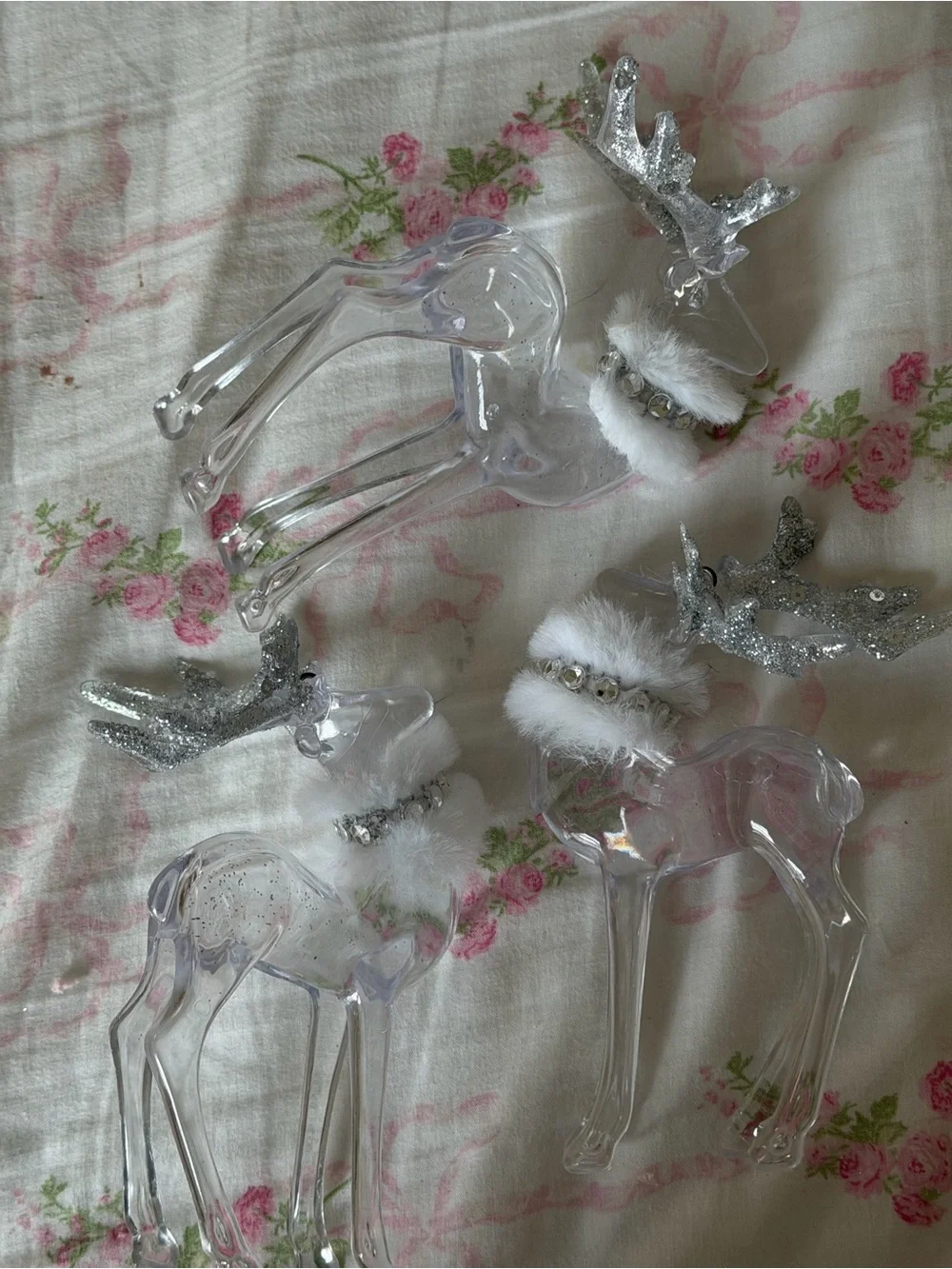 Vintage clear Reindeer Ornament with Silver Antlers - set of 3